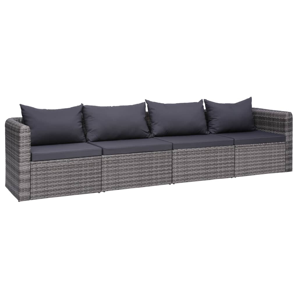 4 Piece Garden Sofa Set with Cushions Gray Poly Rattan