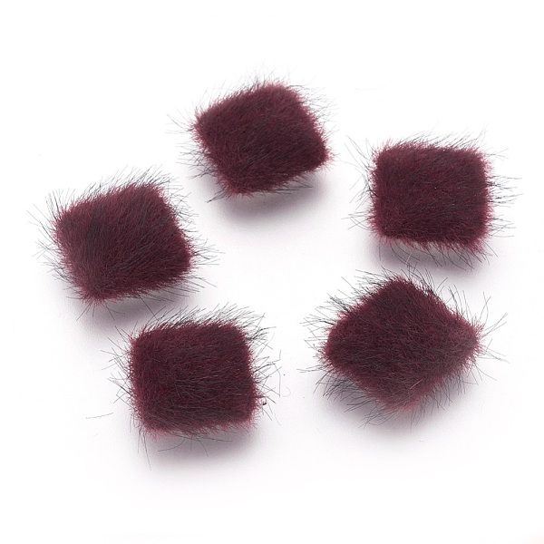 PandaHall Faux Mink Fur Covered Cabochons, with Silver Color Plated Alloy Findings, Square, Brown, 13x13x5mm Alloy+Fibre Square Brown