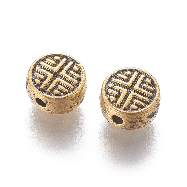 PandaHall Tibetan Antique Golden Metal Beads, Lead Free & Cadmium Free, 6.3x3.5mm, Hole: 1mm Alloy Flat Round