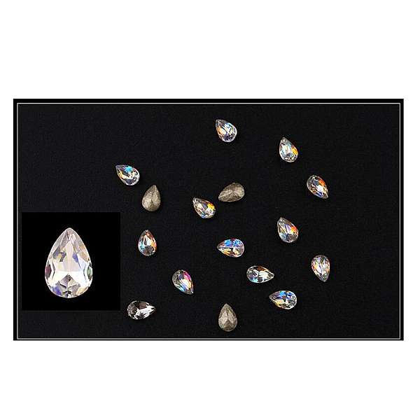 PandaHall Glass Rhinestone Cabochons, Nail Art Decoration Accessories, teardrop, Crystal AB, 6x4mm Rhinestone Teardrop