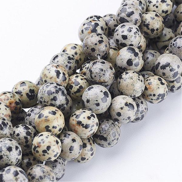 PandaHall Natural Gemstone Bead Strands, Round Dalmatian Beads, Pale Goldenrod, 12mm, Hole: 1mm Dalmatian Jasper Round Yellow