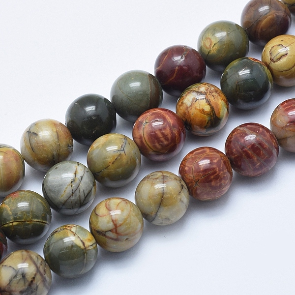 PandaHall Natural Picasso Stone/Picasso Jasper Beads Strands, Round, 12mm, Hole: 1mm, about 32~34pcs/strand, 15.7 inch(40cm) Picasso Jasper...