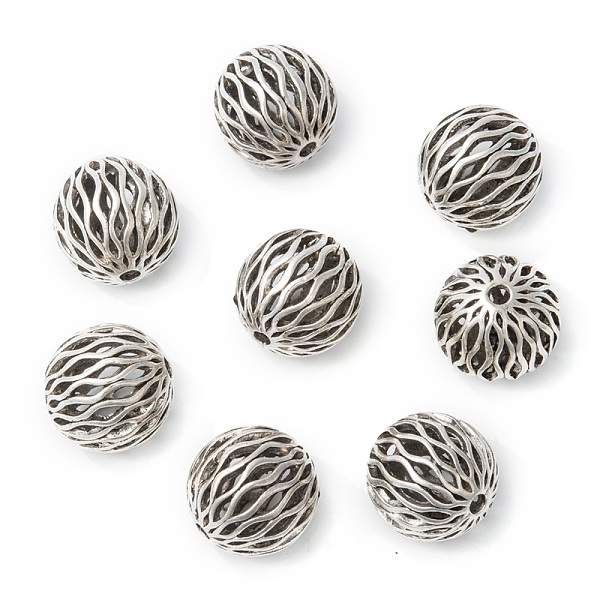 PandaHall Tibetan Style Hollow Beads, Filigree Ball, Round, Antique Silver, 24mm, Hole: 4mm Alloy Round
