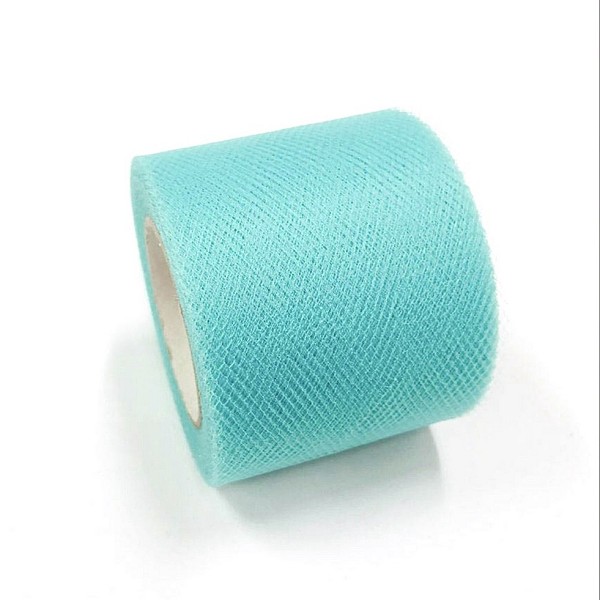 PandaHall Deco Mesh Ribbons, Tulle Fabric, Tulle Roll Spool Fabric For Skirt Making, Light Cyan, 2 inch(5cm), about 25yards/roll...