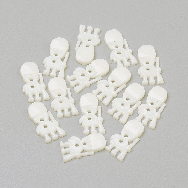 PandaHall 2-Hole Acrylic Buttons, Boy, White, 21x12x2.5mm, Hole: 1.5mm Acrylic Human White