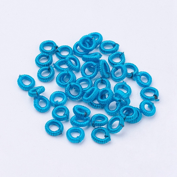 PandaHall Nylon Cord Beads, Ring, Light Blue, 6~6.5x1.5mm, Hole: 3.5mm, about 93~98pcs/bag Nylon Ring Blue