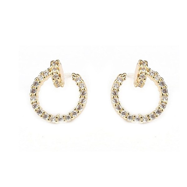 PandaHall 925 Sterling Silver Ear Studs, with Rhinestone, Light Gold, Crystal Sterling Silver