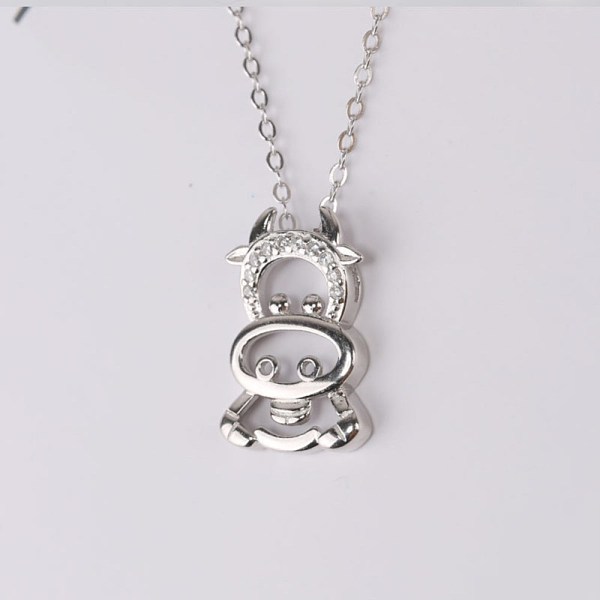 PandaHall 925 Sterling Silver Pendant Necklaces, with Rhinestone and Cable Chains, Cattle, Platinum, Crystal Sterling Silver
