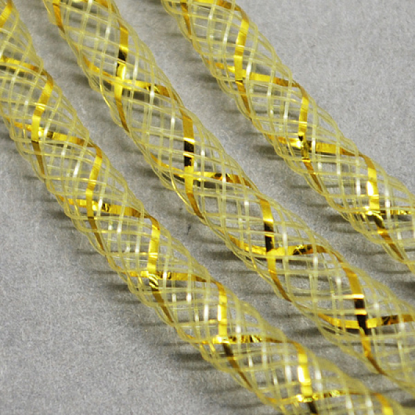 PandaHall Mesh Tubing, Plastic Net Thread Cord, with Gold Vein, Champagne Yellow, 4mm, 50 yards/Bundle Plastic Yellow