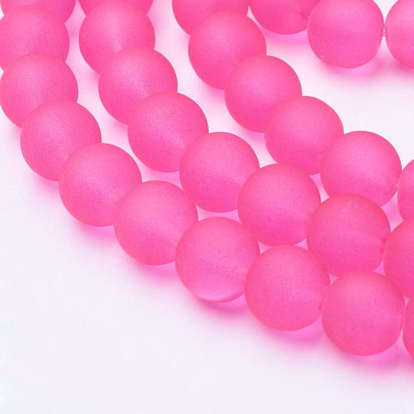 PandaHall Transparent Glass Bead Strands, Frosted, Round, Deep Pink, 10mm, Hole: 1.3~1.6mm, about 80pcs/strand, 31.4 inch Glass Round Pink