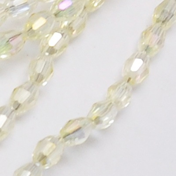 PandaHall Electroplate Glass Beads Strands, Full Rainbow Plated, Faceted, Oval, Light Yellow, 6x4mm, Hole: 1mm, about 72pcs/strand, 16 inch...