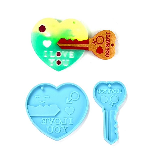 PandaHall Valentine's Day Theme DIY Pendant Silicone Molds, Resin Casting Molds, For UV Resin, Epoxy Resin Jewelry Making, Heart & Key, Deep...