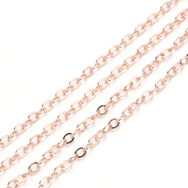 PandaHall 3.28 Feet Brass Cable Chains, Soldered, Flat Oval, Rose Gold, 2.2x1.9x0.3mm, Fit for 0.6x4mm Jump Rings Brass