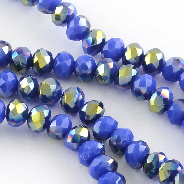 PandaHall Electroplate Glass Bead Strands, Half Plated, Faceted Rondelle, Royal Blue, 8x6mm, Hole: 1mm, about 72pcs/strand, 17.3 inch Glass...