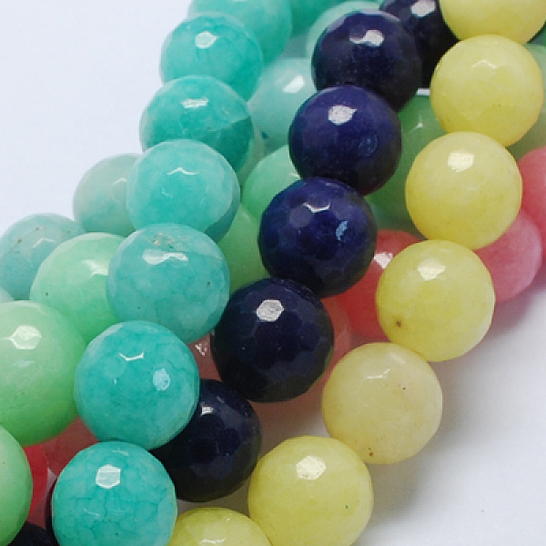 PandaHall Natural Jade Bead Strands, Dyed, Faceted, Round, Mixed Color, 12mm, Hole: 1mm, 32pcs/strand, 14.6 inch Other Jade Round Multicolor