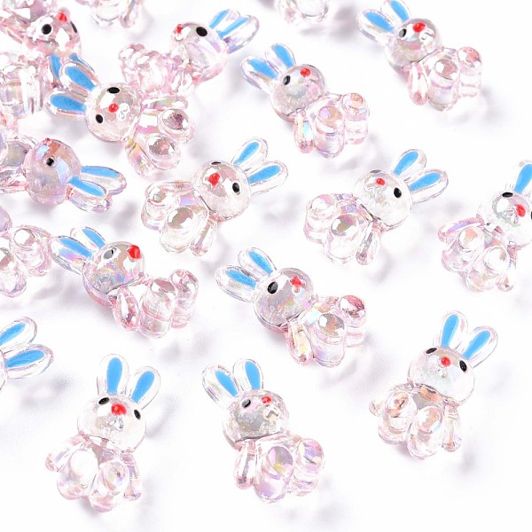 PandaHall Transparent Acrylic Beads, with Enamel, AB Color Plated, Rabbit, Pink, 25x14.5x11mm, Hole: 2.5mm Acrylic Rabbit Pink