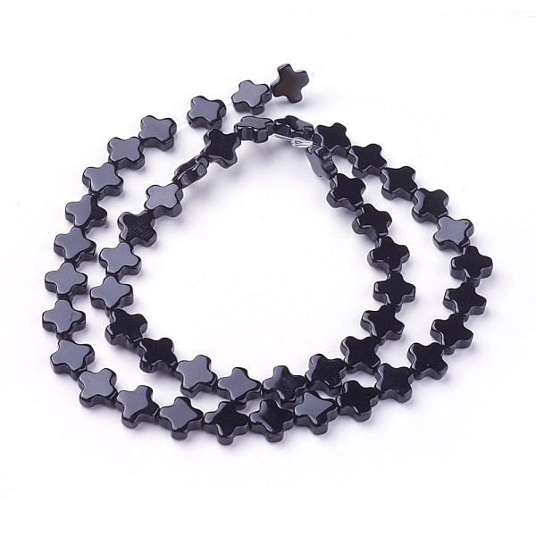 PandaHall Natural Black Onyx Beads Strands, Cross, 8x8x3mm, Hole: 0.8mm, about 49pcs/strand, 15.7 inch(40cm) Black Onyx Cross Black