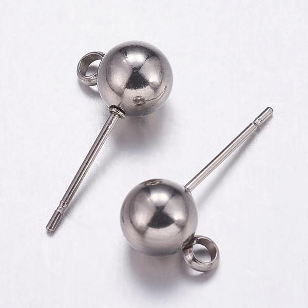 PandaHall 304 Stainless Steel Ball Stud Earrings Findings, with Loop, Stainless Steel Color, 9x6mm, Hole: 2mm, Pin: 0.8mm 304 Stainless...