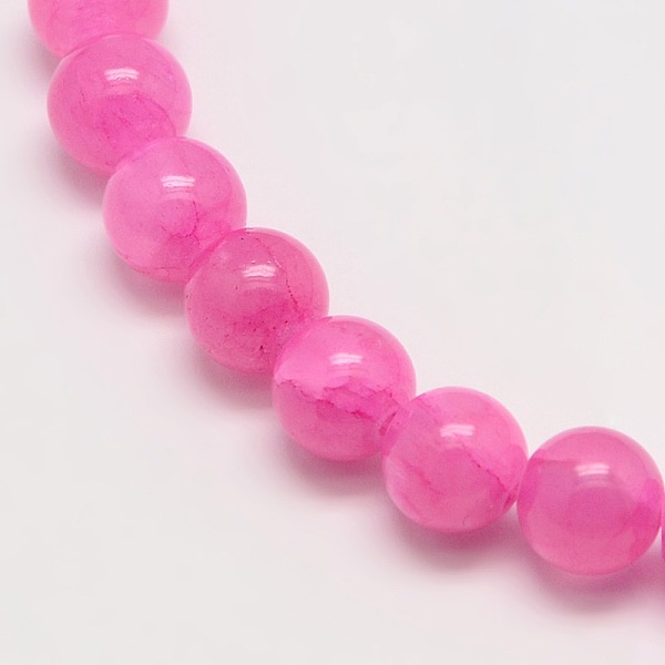 PandaHall Dyed Natural Green Jade Beads Strands, Round, Deep Pink, 6mm, Hole: 1.2mm, about 63pcs/strand, 15.74inch Green Jade Round Pink
