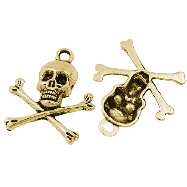 PandaHall Tibetan Style Alloy Pendants, Cadmium Free & Lead Free, Pirate Style Skull, Antique Golden, 24x21x4mm, Hole: 2mm Alloy Skull