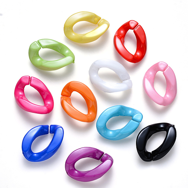 PandaHall Opaque Acrylic Linking Rings, Quick Link Connectors, for Curb Chains Making, Twist, Mixed Color, 23x17x4.5mm, Inner Diameter...