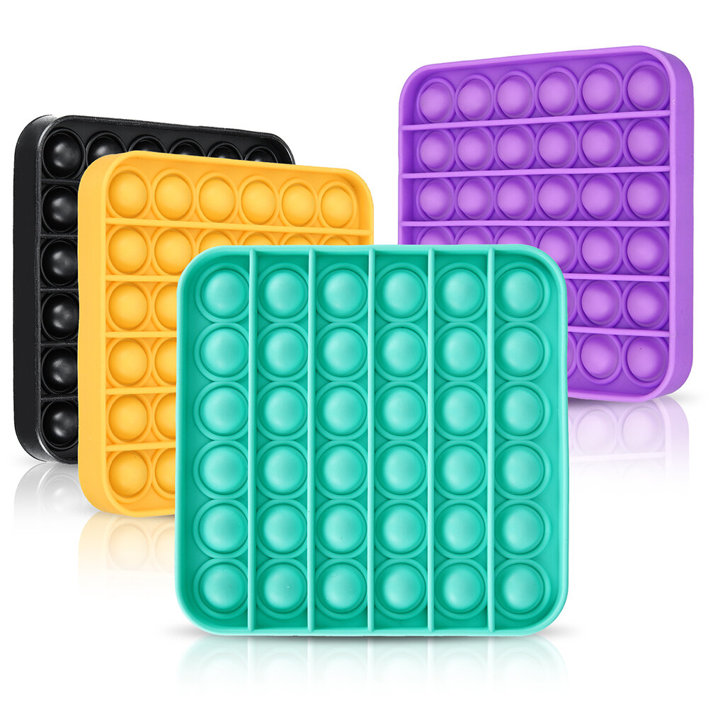 4pcs Sensory Toy Yellow/Purple/Black/Green Square Squeeze Fidget Toy Set Silicone Puzzle Toy Decompression for Adults Ki