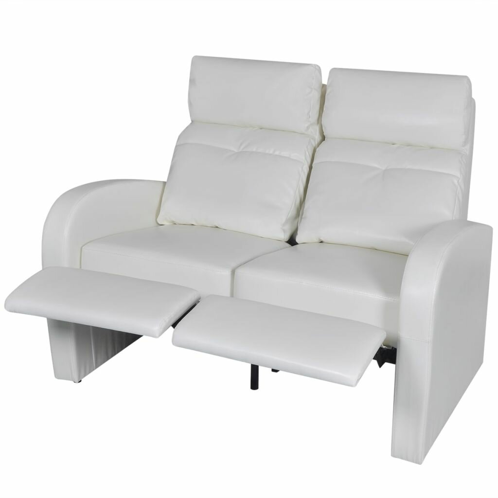 2-Seater Home Theater Recliner Sofa White Faux Leather