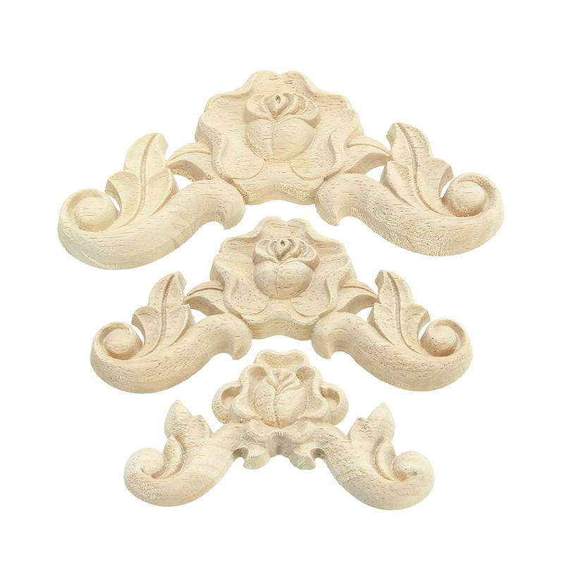 Floral Carved Woodcarving Decal Corner Applique Wooden Furniture Room Wall Decorations