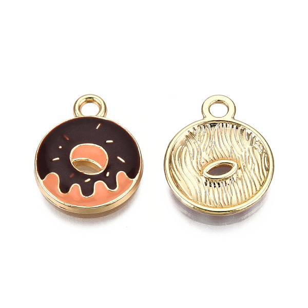 PandaHall Eco-Friendly Zinc Alloy  Pendants, with Enamel, Donut, Cadmium Free & Nickel Free & Lead Free, Golden, Coconut Brown...