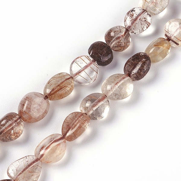 PandaHall Natural Rutilated Quartz Beads Strands, Tumbled Stone, Nuggets, 5~12x5~8mm, Hole: 1mm, about 47pcs/strand, 15.7 inch(40cm)...