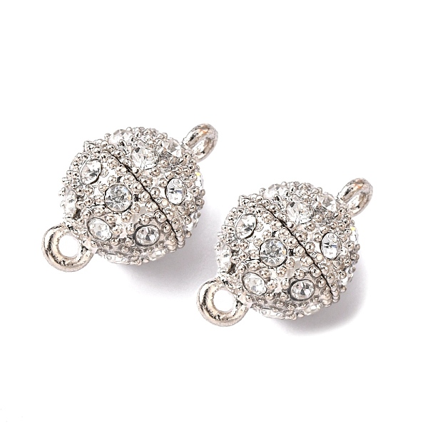 PandaHall Alloy Rhinestone Magnetic Clasps, Oval, Platinum, 19.5x12mm, Hole: 1.5mm Alloy+Rhinestone Oval