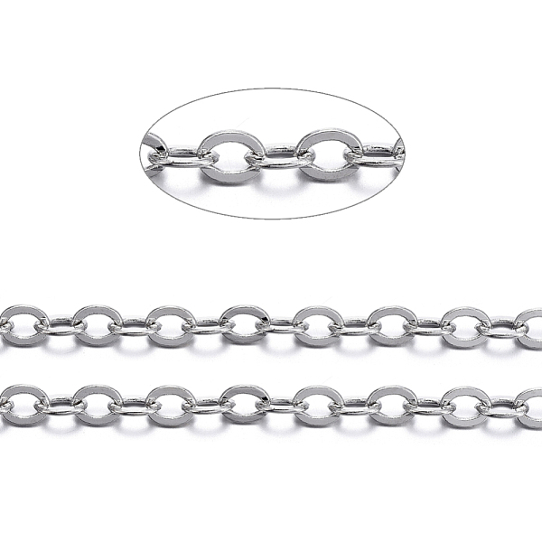 PandaHall Brass Flat Oval Cable Chains, Unwelded, with Spool, Cadmium Free & Nickel Free & Lead Free, Platinum, 3.5x3x0.5mm, about 301.83...