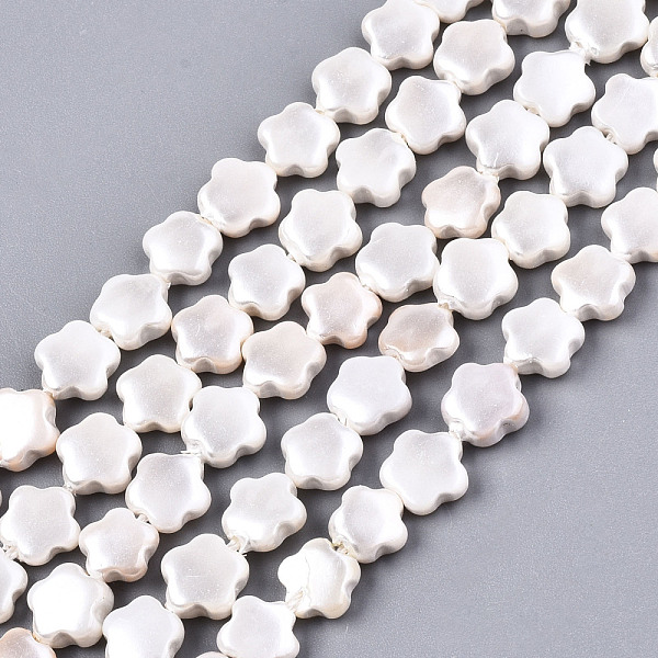 PandaHall Shell Pearl Beads Strands, Flower, Creamy White, 6x6x2mm, Hole: 0.6mm, about 65~66pcs/strand, 15.04~15.47 inch(38.2~39.3cm) Shell...