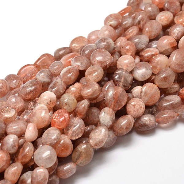 PandaHall Natural Sunstone Nuggets Beads Strands, Tumbled Stone, 4~8x6~9x5~7mm, Hole: 1mm, about 15.3 inch~15.7 inch Sunstone Nuggets