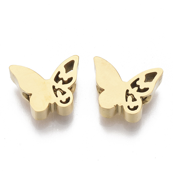 PandaHall 304 Stainless Steel Beads, Butterfly, Golden, 8x10x3mm, Hole: 2mm 304 Stainless Steel Butterfly