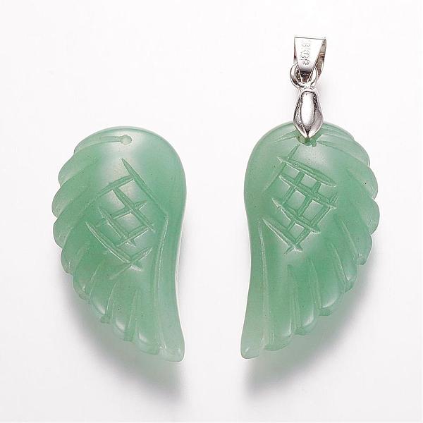 PandaHall Natural Green Aventurine Pendants, Wing, Platinum, 29x15x6mm, Hole: 4mm Green Aventurine Wing