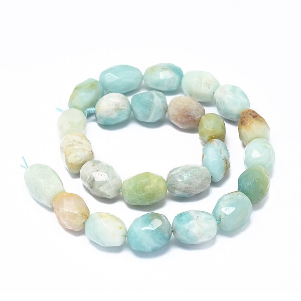 PandaHall Natural Amazonite Beads Strands, Faceted, Drum, 15~18x10.5~13mm, Hole: 1.4mm, about 24pcs/strand, 15.7''(40cm) Amazonite Drum