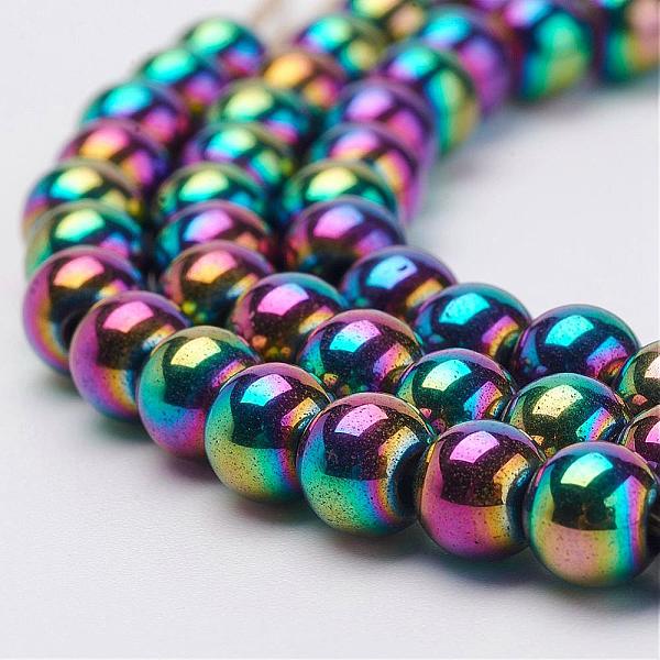 PandaHall Electroplate Magnetic Synthetic Hematite Strands, Round, Grade A, Multi-color Plated, 5mm, Hole: 1mm, about 100pcs/strand...