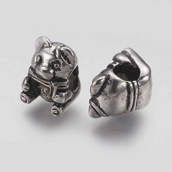 PandaHall Ion Plating(IP) 304 Stainless Steel European Beads, Bear, Large Hole Beads, Antique Silver, 14x10.5x10mm, Hole: 5mm 304 Stainless...