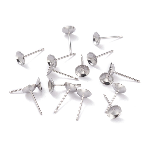 PandaHall 304 Stainless Steel Stud Earring Settings, Cone, Stainless Steel Color, 6x0.3mm, diameter: 5mm, Inner Diameter: 5mm, Pin: 0.7mm...