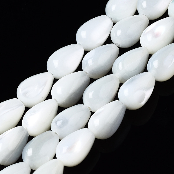 PandaHall Natural Trochid Shell/Trochus Shell Beads Strands, Teardrop, Bleach, Seashell Color, 9x6mm, Hole: 0.7mm, about 46~47pcs/strand...