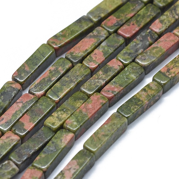 PandaHall Natural Unakite Beads Strands, Cuboid, 12.5~13.5x3~5x3~4.5mm, Hole: 1mm, about 30~32pcs/strand, 15.1~15.9''(38.5~40.5cm) Unakite...