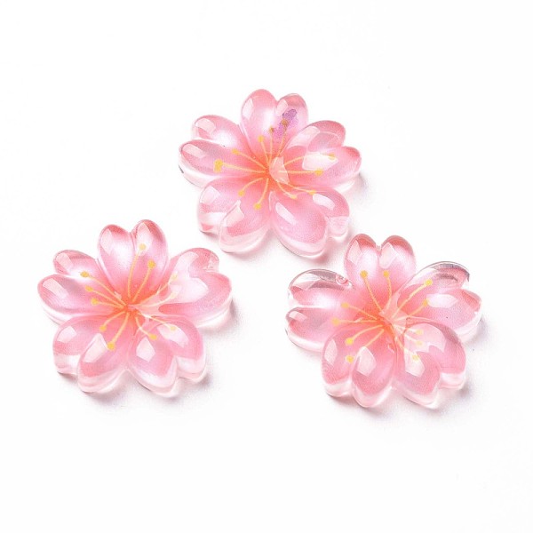 PandaHall Transparent Epoxy Resin Cabochons, Flower, Pink, 22x21x5mm Epoxy Resin Flower Pink