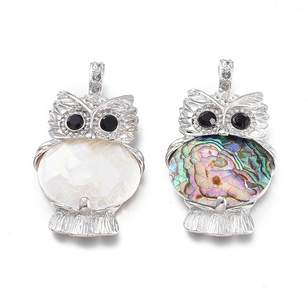 PandaHall Natural Shell Pendant Rhinestone Settings, with Rhinestone and Platinum Plated Brass Findings, Owl, Fit For 1.5mm Rhinestone...