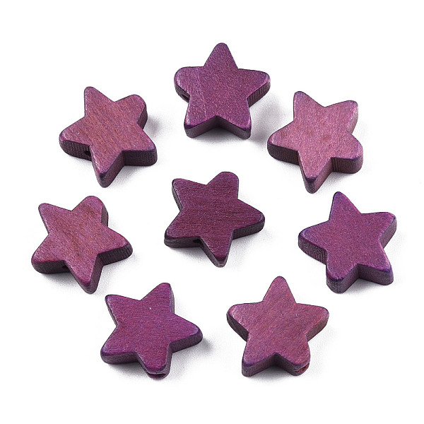 PandaHall Painted Natural Wood Beads, Star, Purple, 14~15x14~15x5.5mm, Hole: 1.5mm Wood Star Purple