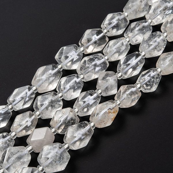 PandaHall Natural Quartz Crystal Beads Strands, with Seed Beads, Faceted, Polygon, 11~16x9~12.5x8.5~11mm, Hole: 1.6mm, about 24pcs/strand...