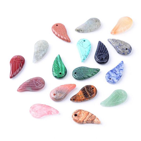 PandaHall Natural & Synthetic Mixed Stone Pendants, Wing, 29~30x15~16x5~7mm, Hole: 2mm Mixed Stone Wing