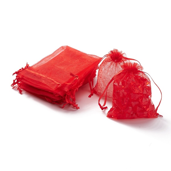 PandaHall Organza Gift Bags with Drawstring, Jewelry Pouches, Wedding Party Christmas Favor Gift Bags, Red, 12x9cm Organza Rectangle Red