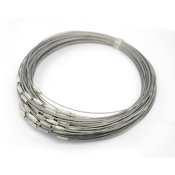 PandaHall 201 Stainless Steel Wire Necklace Cord, Nice for DIY Jewelry Making, with Brass Screw Clasp, Silver, 17.5 inch, 1mm, clasp: 12x4mm...