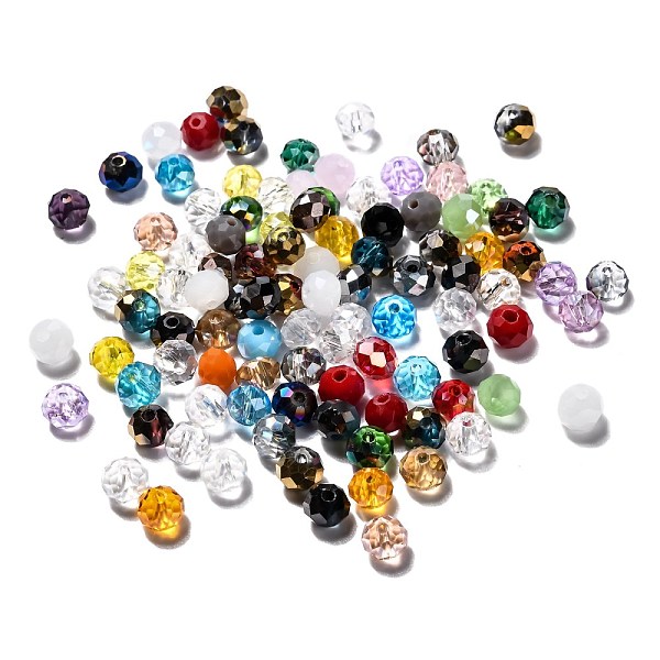 PandaHall Faceted Rondelle Electroplate Glass Beads Strands, Mixed Color, 6x4mm, Hole: 1mm, about 100pcs/bag Glass Rondelle Multicolor